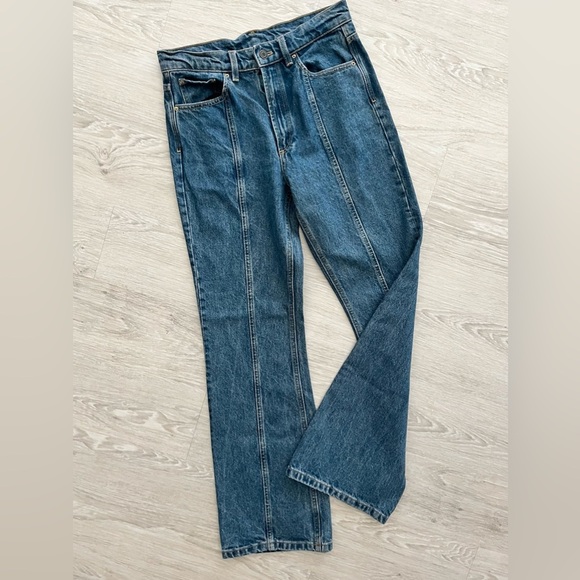 Jeans Massimo Dutti High Waist Stovepipe Seamed Front Med Wash 90s Style 29W - Picture 2 of 12